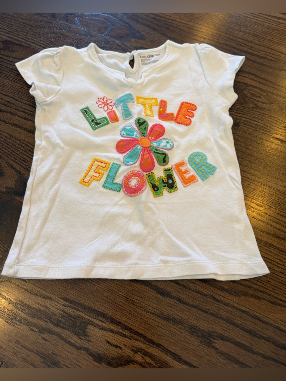 GAP White Short Sleeve Tee with Colorful 'Little Flower' Appliqué